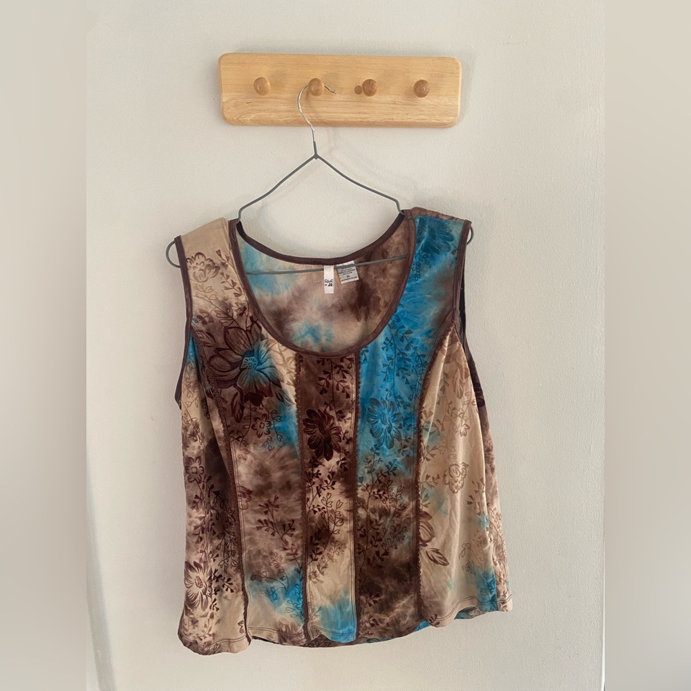 Brown and Teal Floral Tank Top